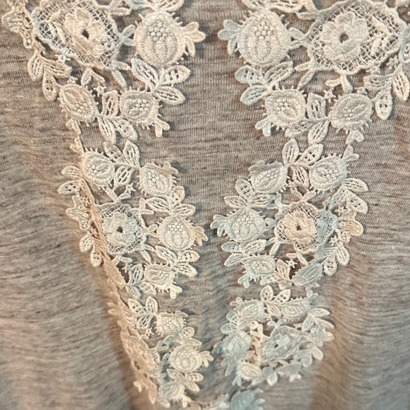 Sundance Heather Brown Lace Detail Linen Women's Tee - Picture 5 of 7